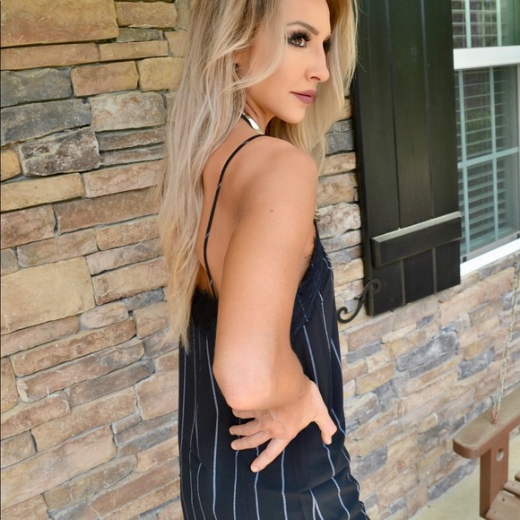 Lace Detailing Striped Cami Dress - Picture 2 of 3